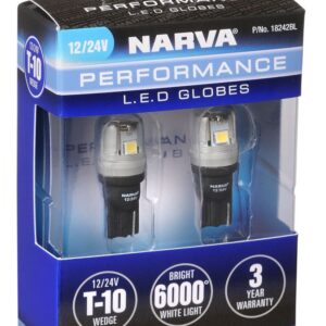 NARVA 12/24V T10 LED WEDGE GLOBE 2 PACK