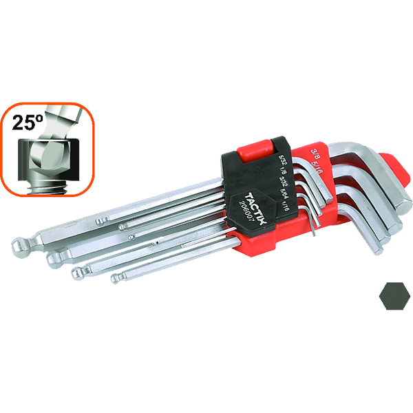 Tactix 9pc Hex Key Ball Point End Set-SAE
