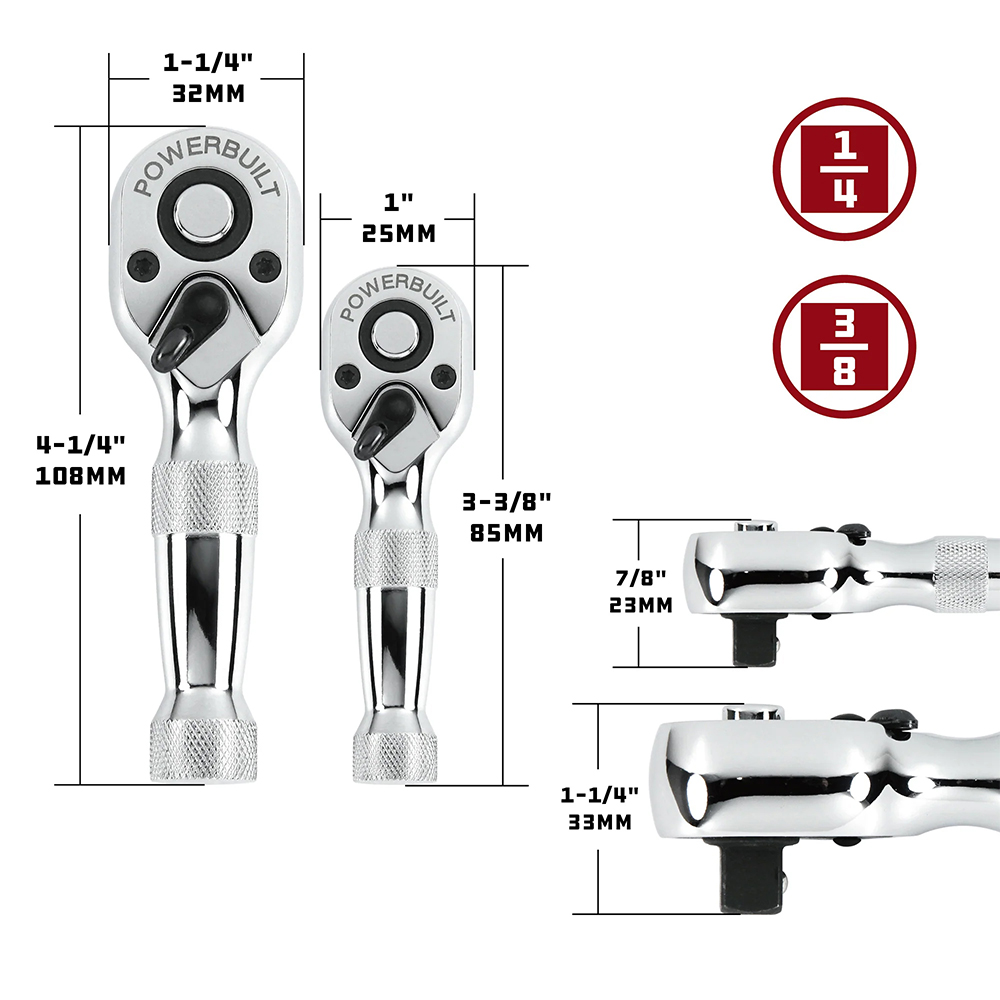 2pc 1/4" Dr & 3/8" Dr Stubby Ratchet Set - Image 2