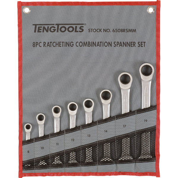 Teng 8pc Ratchet (Flat Type) Metric Spanner Set 8-19mm