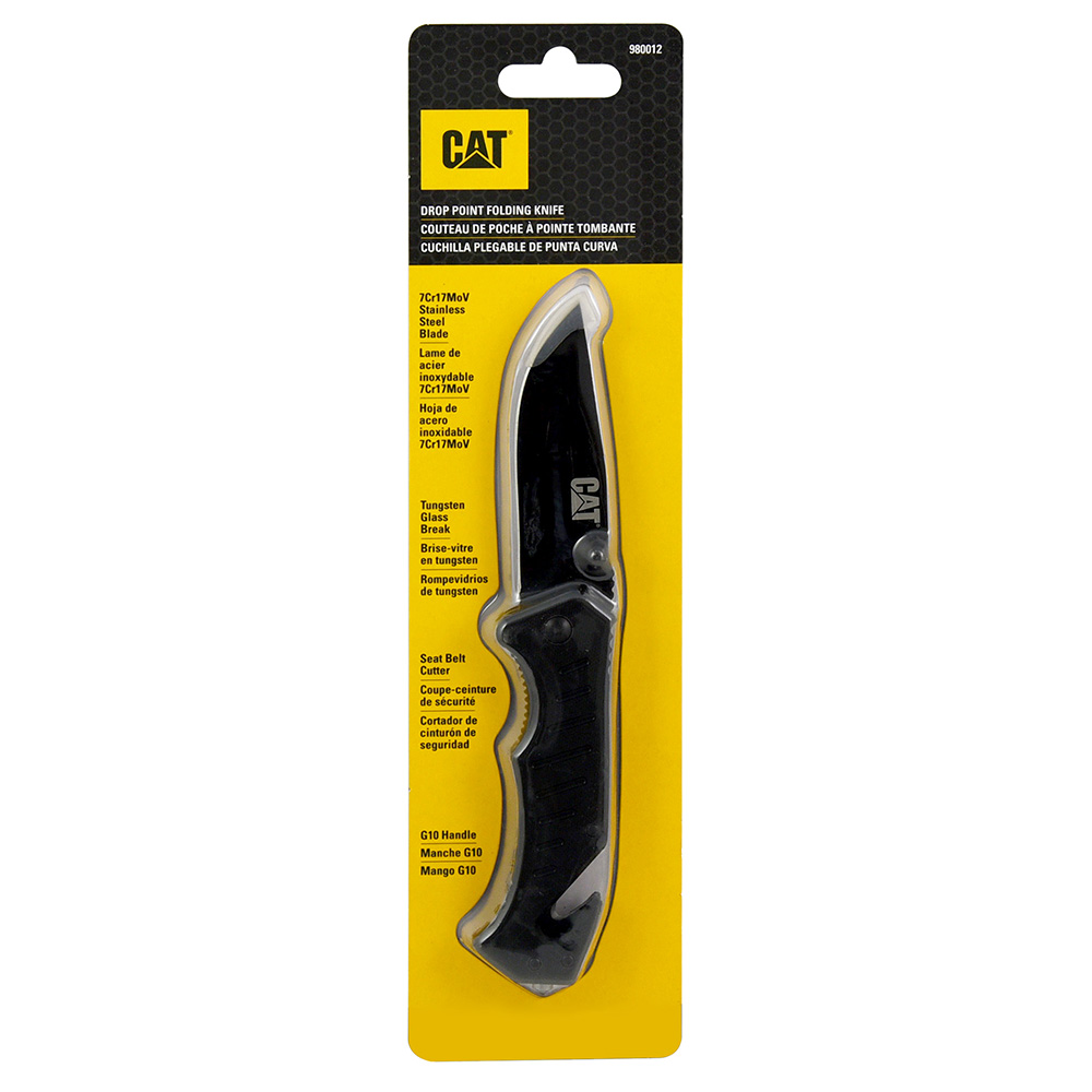 Cat 200mm Drop-Point Folding Knife with Glass Break and Belt Cutter - Image 2