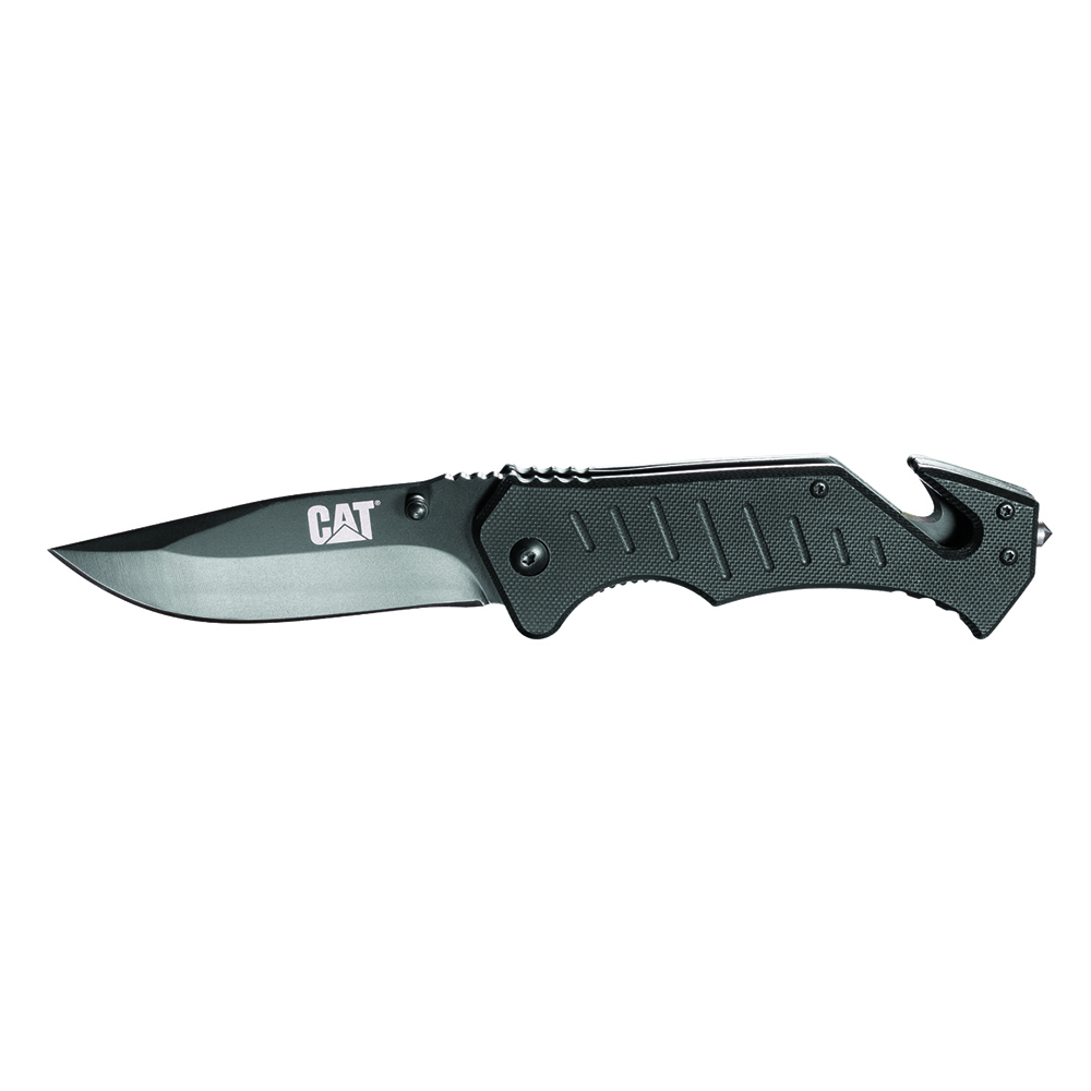 Cat 200mm Drop-Point Folding Knife with Glass Break and Belt Cutter