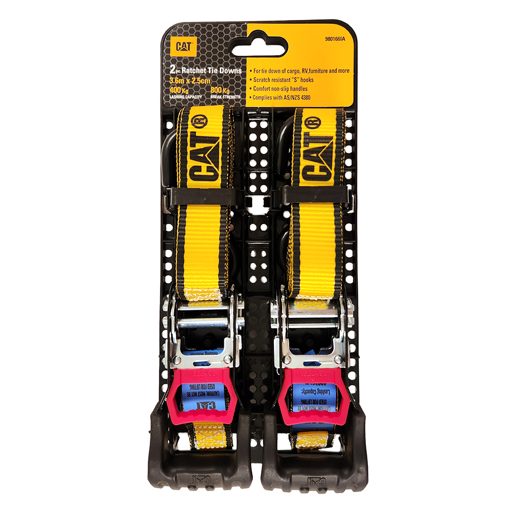 Cat 3.6M x 25mm, 2pk Ratchet Tie-Down Strap - 400KG - Image 3