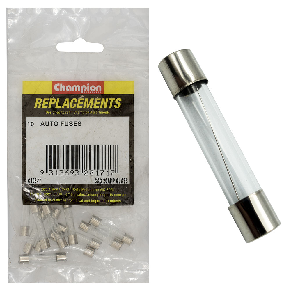 Champion 3Ag 20 Amp Glass Fuse -10pk