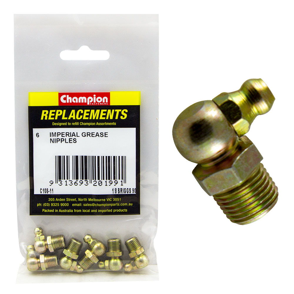 Champion 1/8in NPT (Briggs) 90-Deg. Grease Nipple -6pk