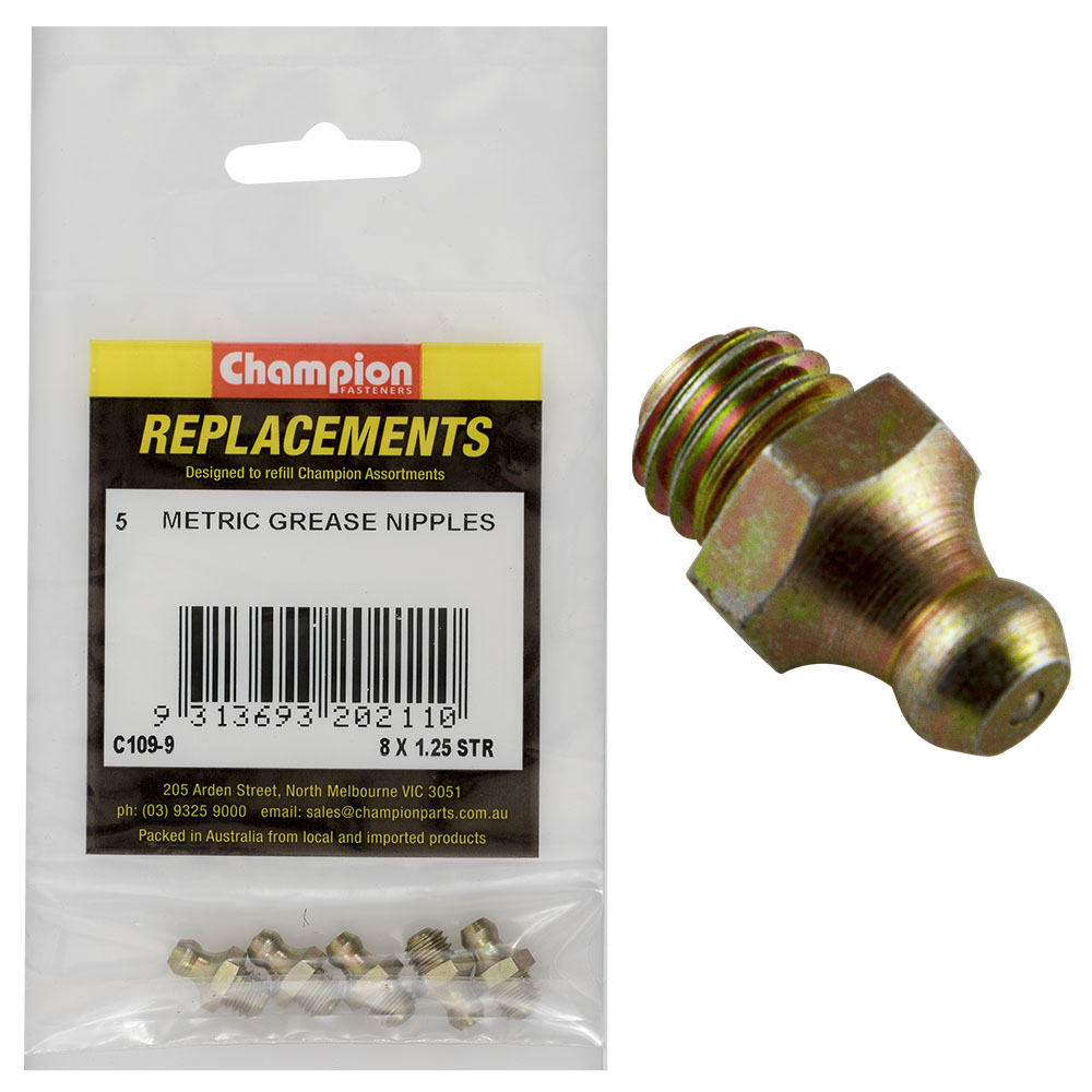 Champion M8 x 1.25mm Straight Grease Nipple -5pk