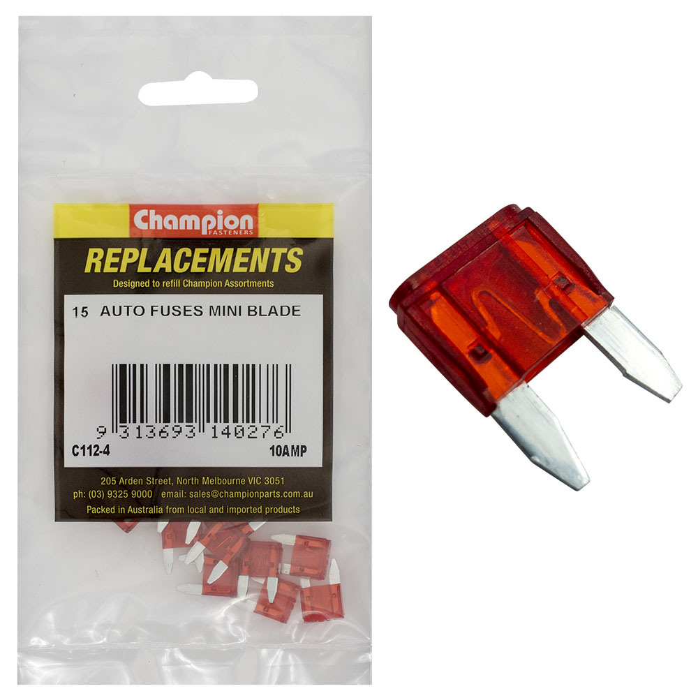 Champion 10Amp Mini Blade Fuse (Red) -15pk
