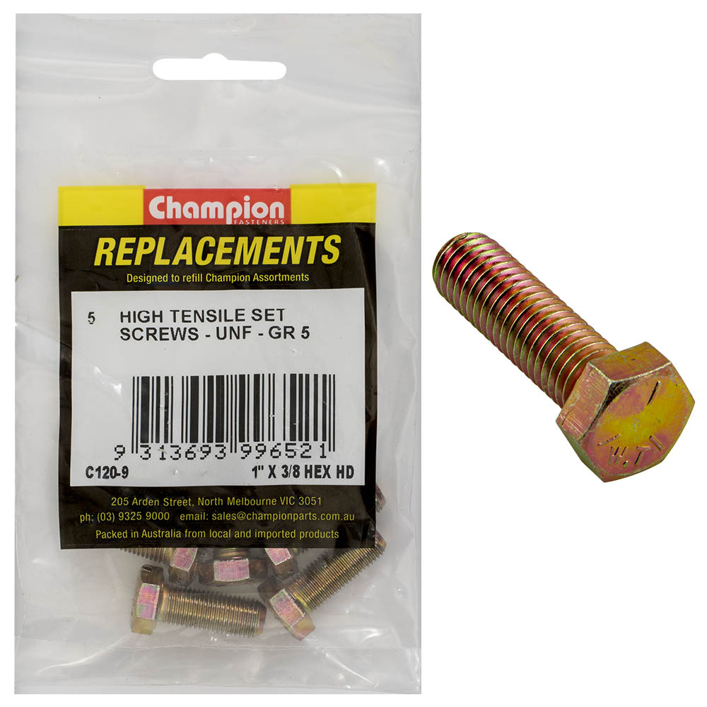 Champion 3/8in x 1in UNF Set Screw -Gr5 -5pk