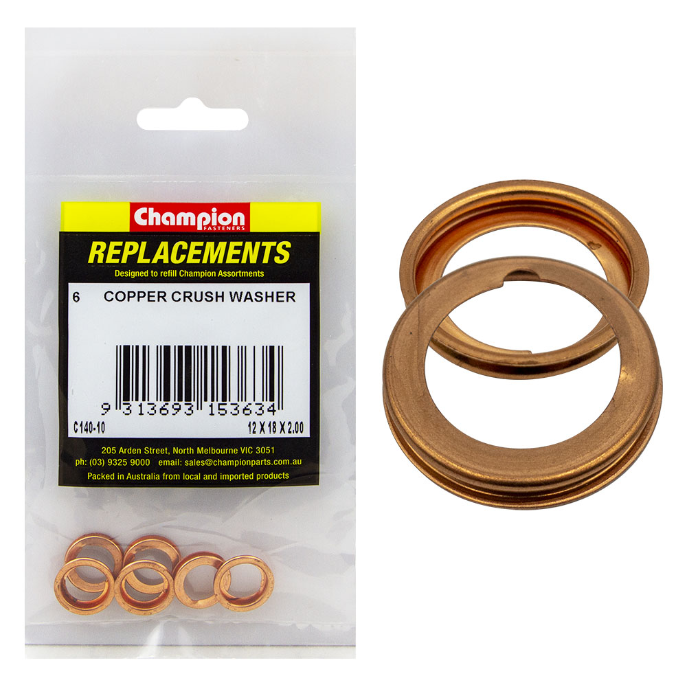 Champion M12 x 18mm Copper Crush (Sump Plug) Washer -6pk