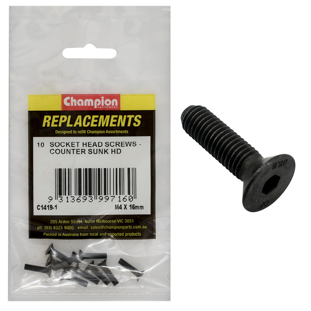 Champion M4 x 16mm C/Sunk Socket Head Cap Screw -10pk