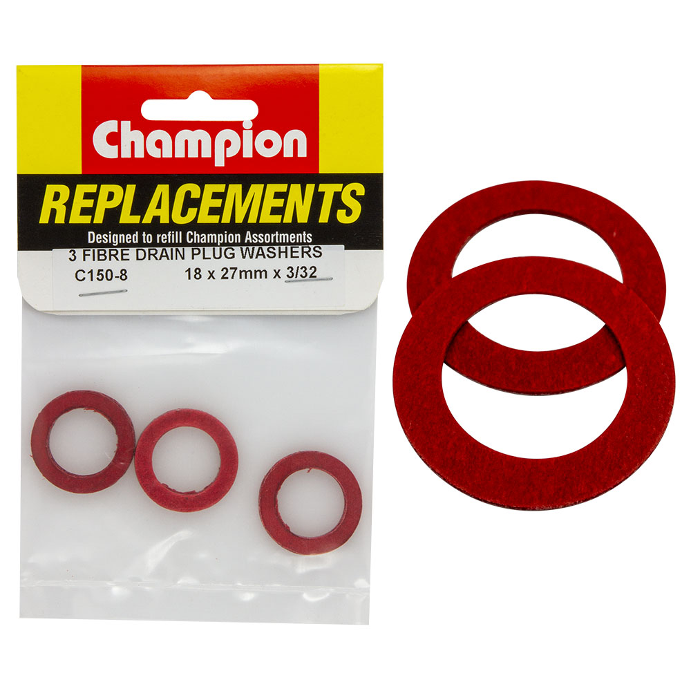 Champion M18 x 27mm x 1.5mm Red Fibre (Sump Plug) Washer-3pk