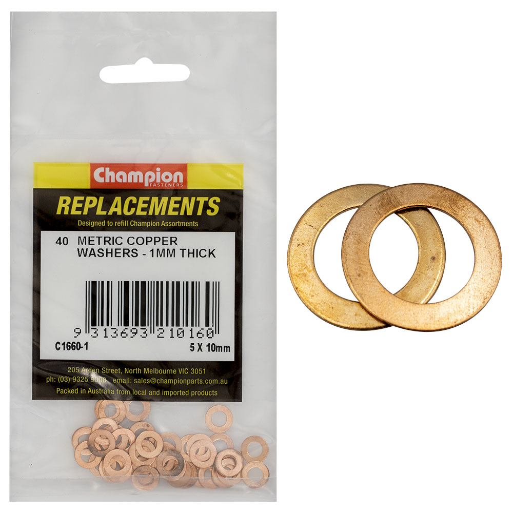 Champion M5 x 10mm x 1.0mm Copper Washer -40pk