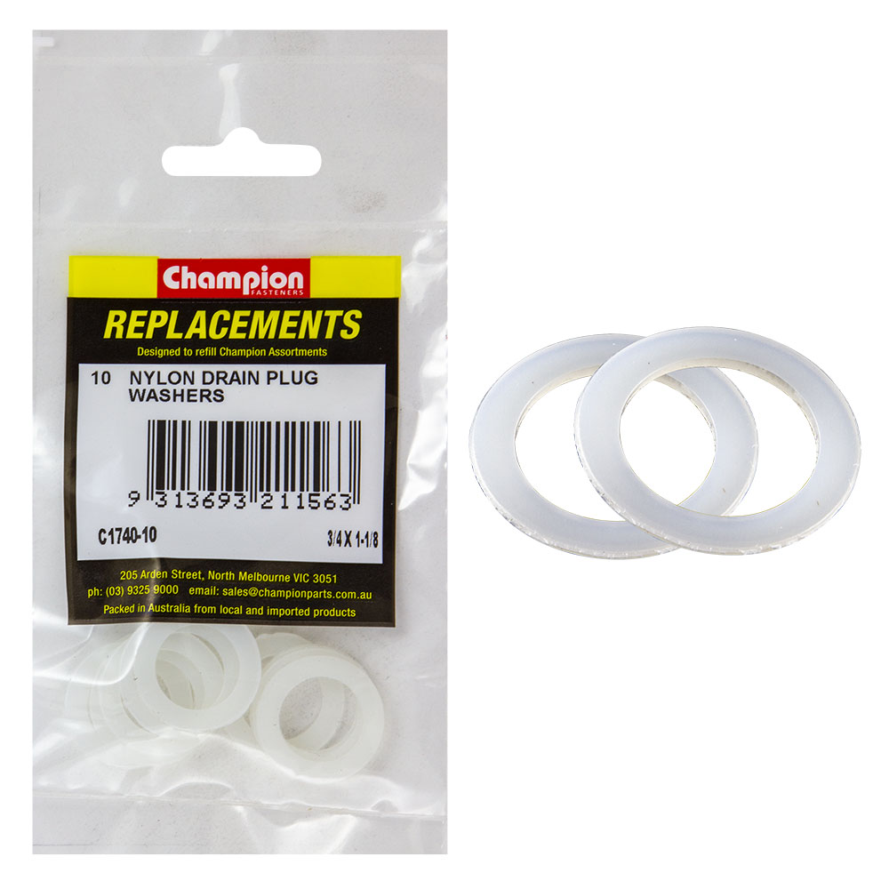 Champion 3/4in x 1-1/8in x 1/32in Nylon Washer -10pk