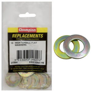 Champion 9/16in x 1-3/16in x 11G Ht Flat Steel Washer - 15pk