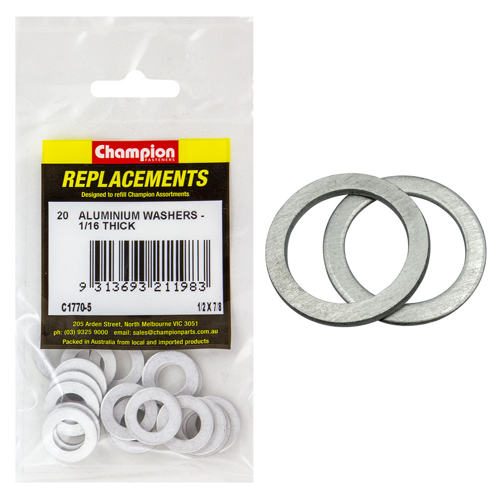 Champion 1/2in x 7/8in x 1/16in Aluminium Washer -20pk