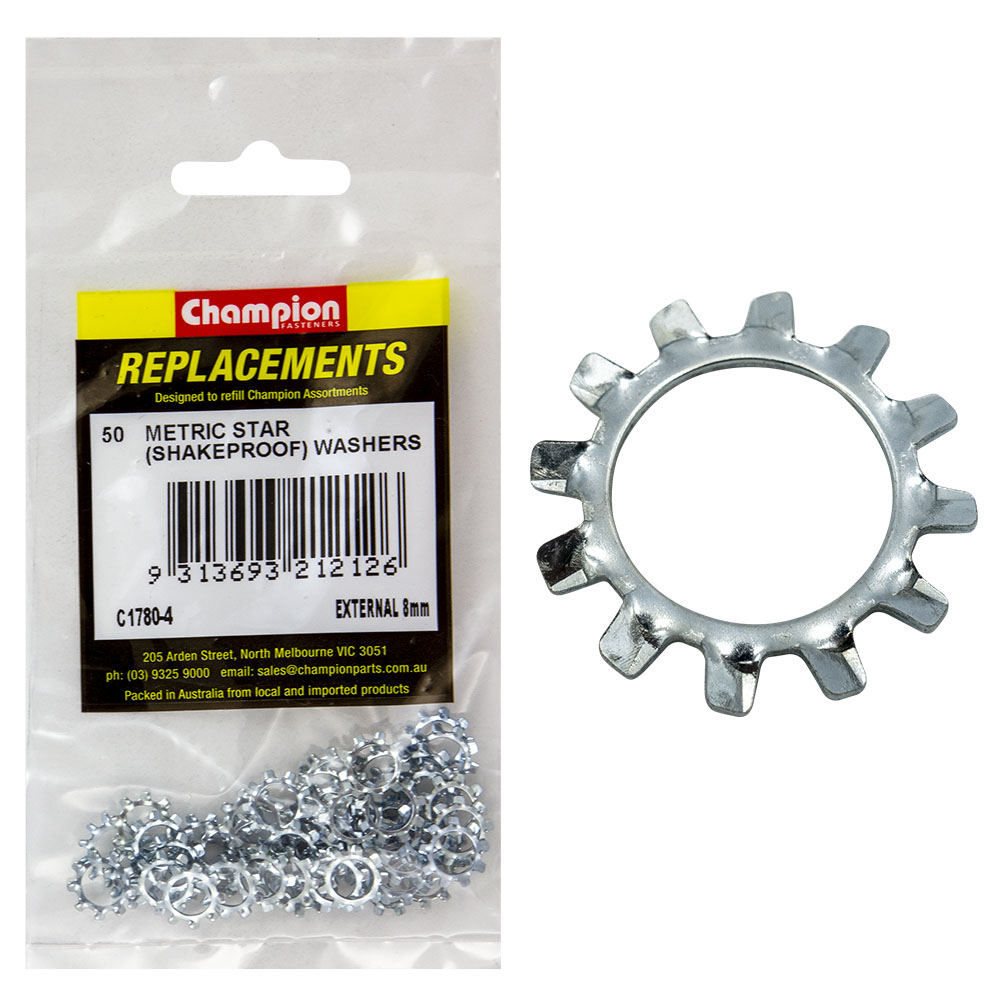Champion 8mm External Star Washer -50pk