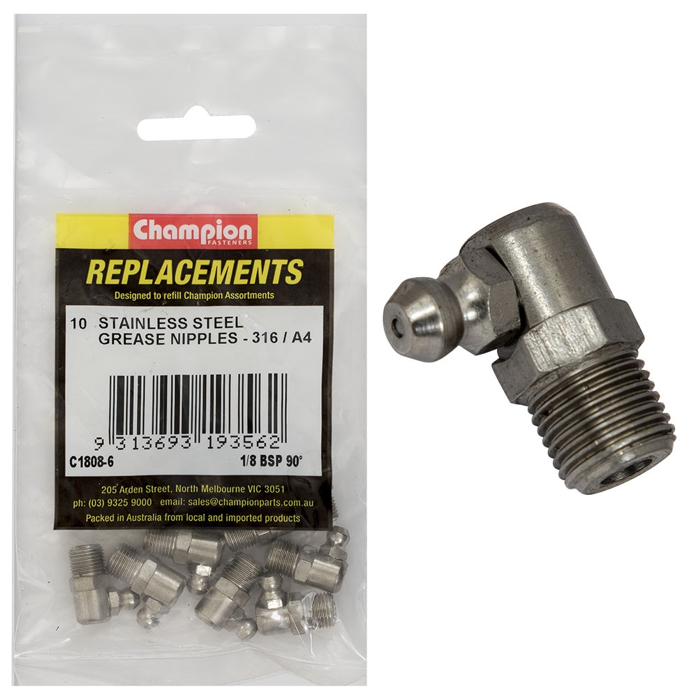Champion Grease Nipple Stainless 1/8in BSP 90Deg.316/A4-10pk