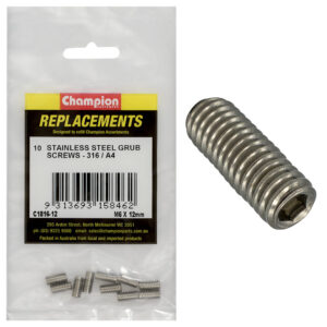 Champion M6 x 12mm Metric Grub Screw 316/A4 -10pk