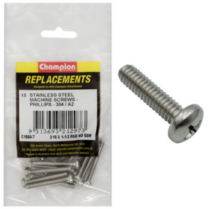 Champion 3/16 x 1-1/2in BSW Machine Screw Pan Ph 304/A2-15pk