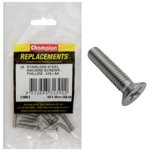 Champion M5 x 25mm Machine Screw -Csk -Ph -316/A4 -25pk