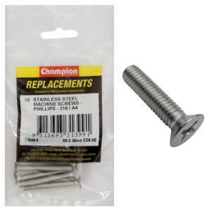 Champion M6 x 50mm Machine Screw -Csk -Ph -316/A4 -10pk