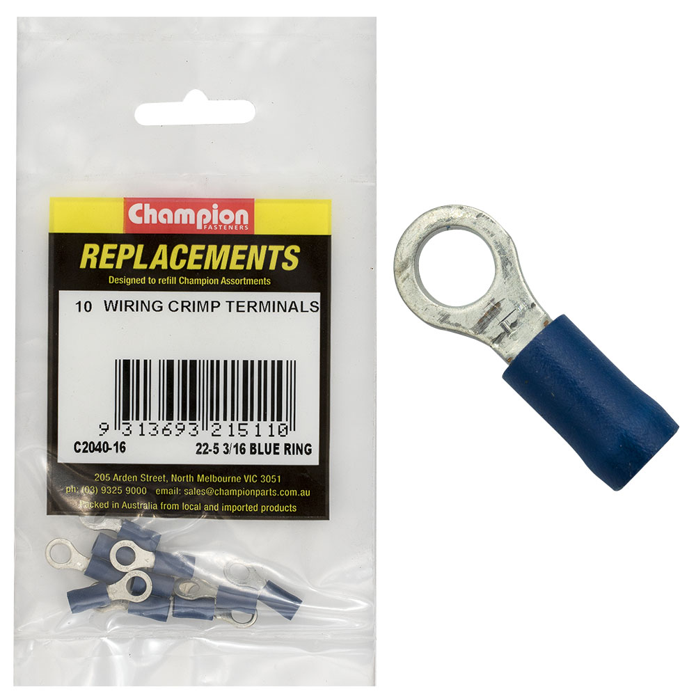 Champion Crimp Terminals Ring Blue 5mm - 10pk