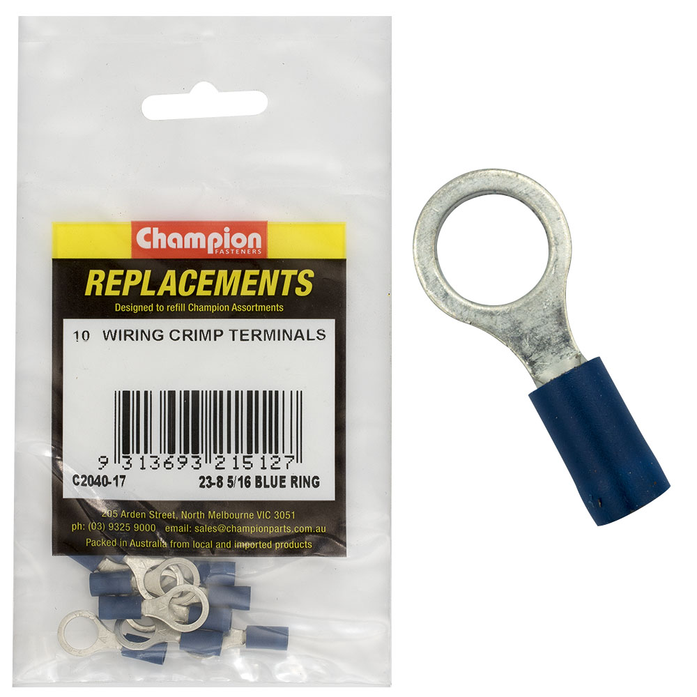 Champion Crimp Terminals Ring Blue 8mm - 10pk