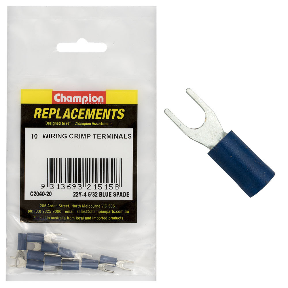 Champion Crimp Terminals Spade Blue 4mm - 10pk