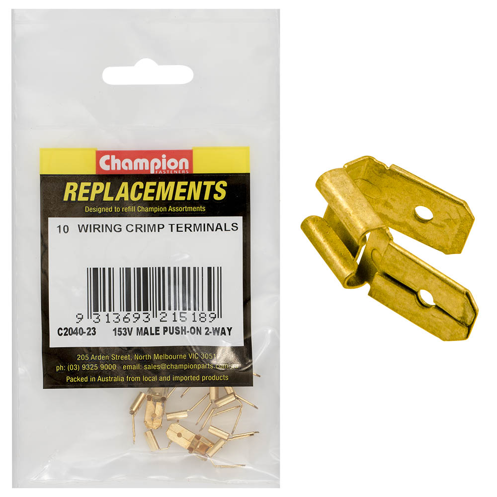 Champion Crimp Terminals Male Push On 2 Way Connector - 10pk