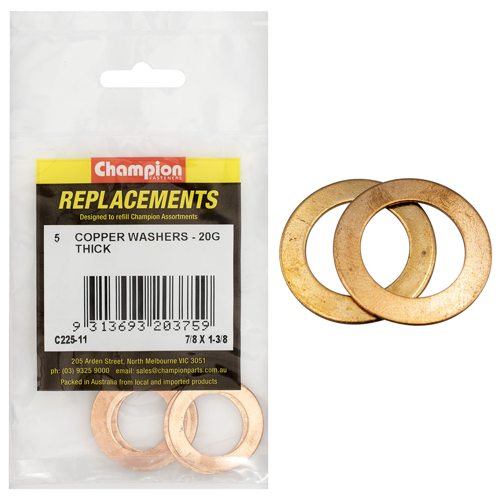 Champion 7/8in x 1-3/8in x 20G Copper Washer -5pk