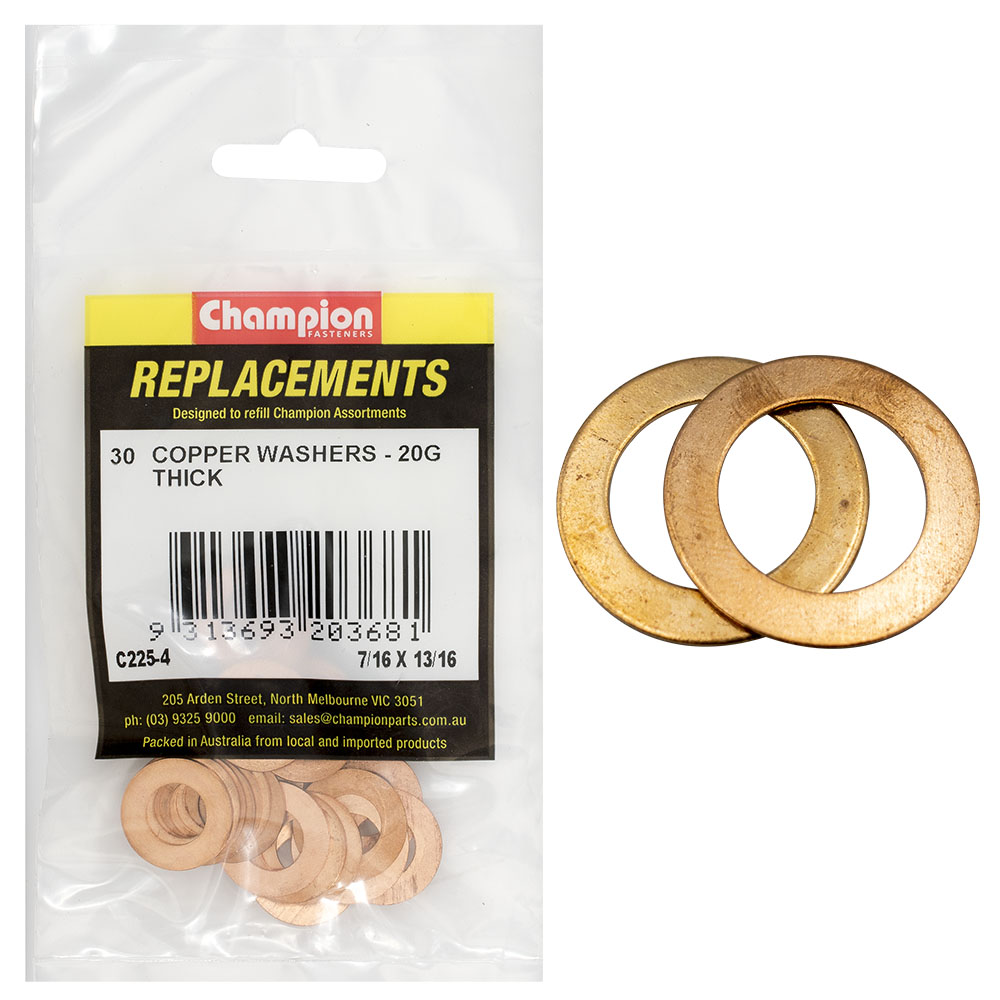 Champion 7/16in x 13/16in x 20G Copper Washer -30pk