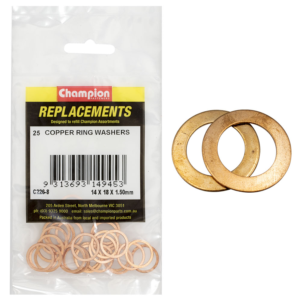 Champion M14 x 18mm x 1.5mm Copper Ring Washer -25pk