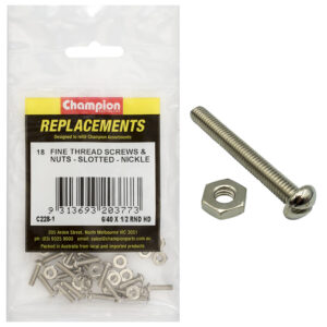 Champion 6/40in x 1/2in UNF Rnd Hd Machine Screw & Nut (Ni)