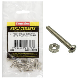 Champion 6/40in x 3/4in UNF Rnd Hd Machine Screw & Nut (Ni)