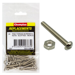 Champion 8/36in x 1-1/4in UNF Rnd Hd Machine Scr & Nut (Ni)
