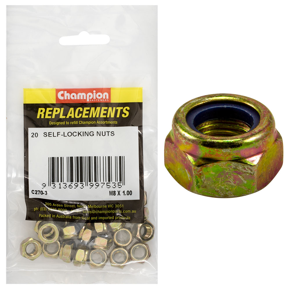Champion M8 x 1.00 Self Locking Nut (Fine) -20pk