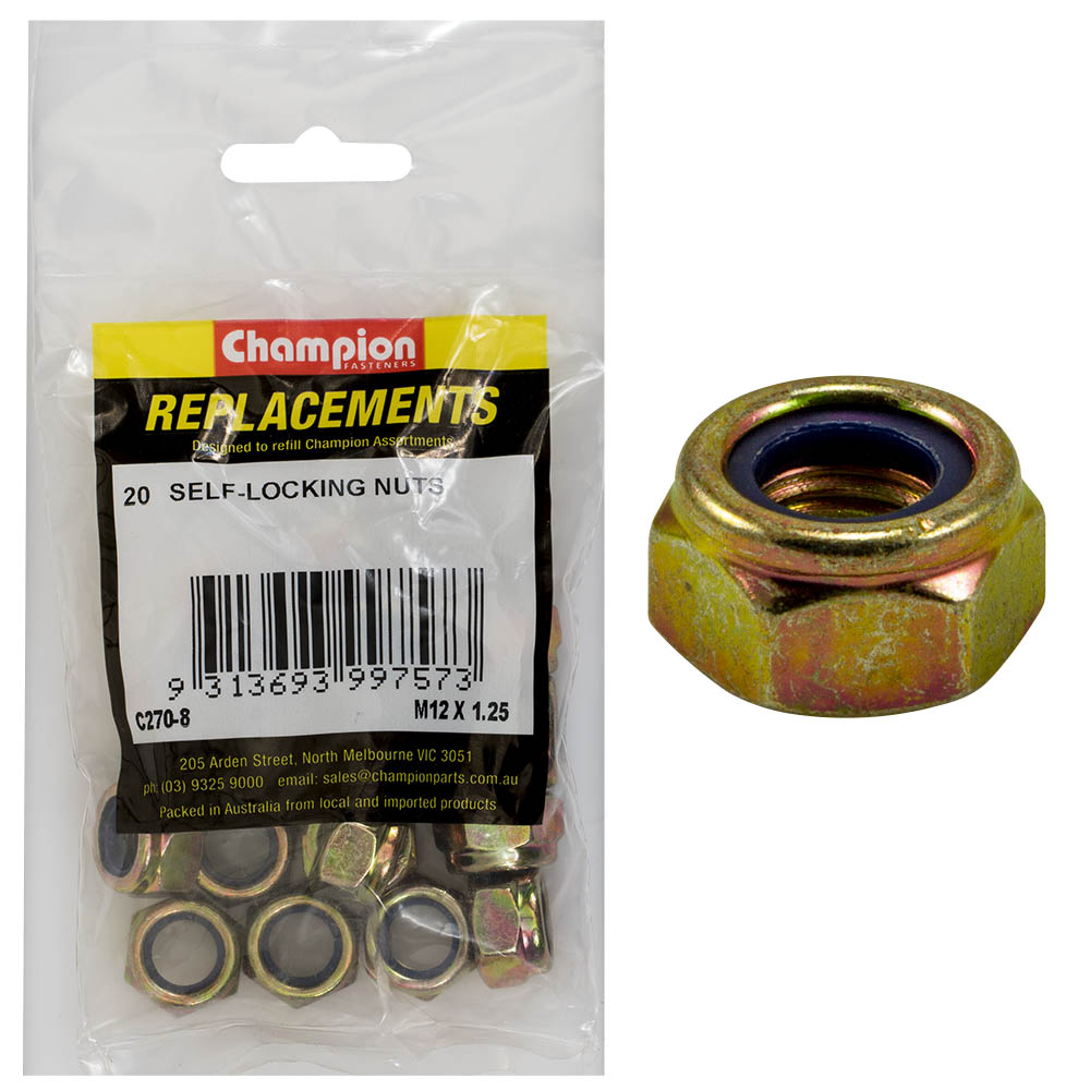 Champion M12 x 1.25 Self Locking Nut (Fine) -20pk
