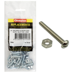 Champion 1/4 x 1in BSW Rnd Head Machine Screw & Nut - 24pk
