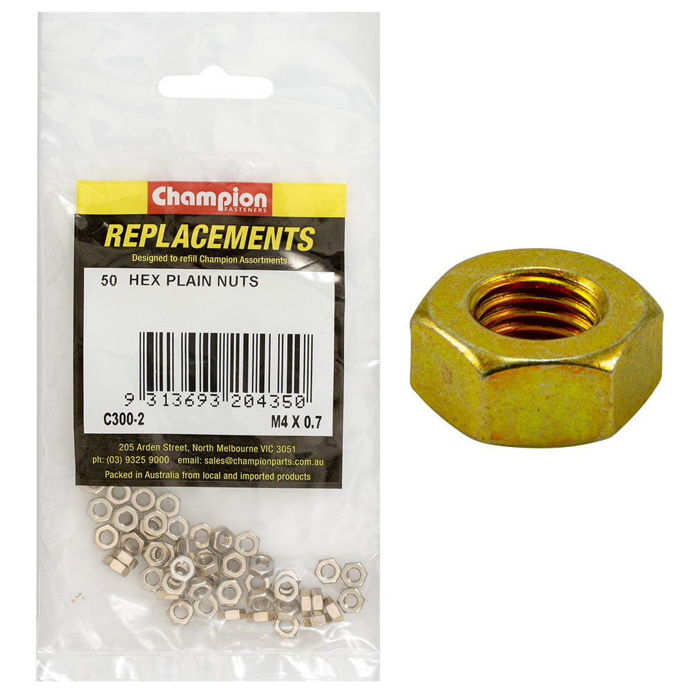 Champion M4 x 0.7 Plain Hex Nut -50pk