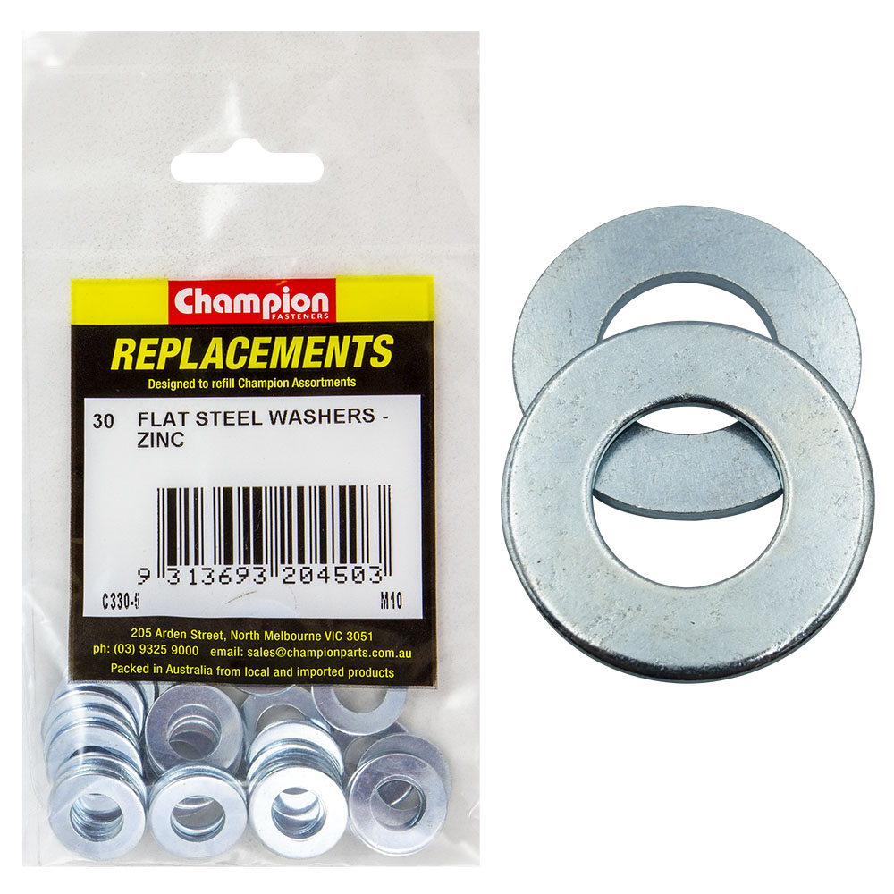 Champion M10 x 21mm x 1.6mm Flat Steel Washer -30pk