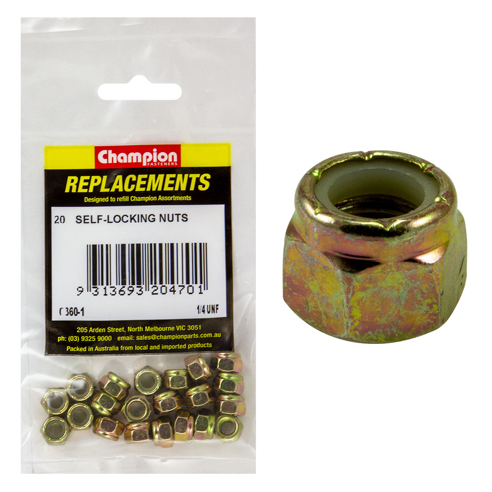 Champion 1/4in UNF Nylon insert Self-Locking Nut -20pk