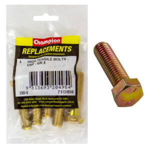 Champion 1/2in x 2in UNF Bolt -Gr5 -5pk