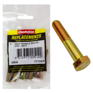 Champion 7/16in x 2in UNC Bolt -Gr5 -5pk