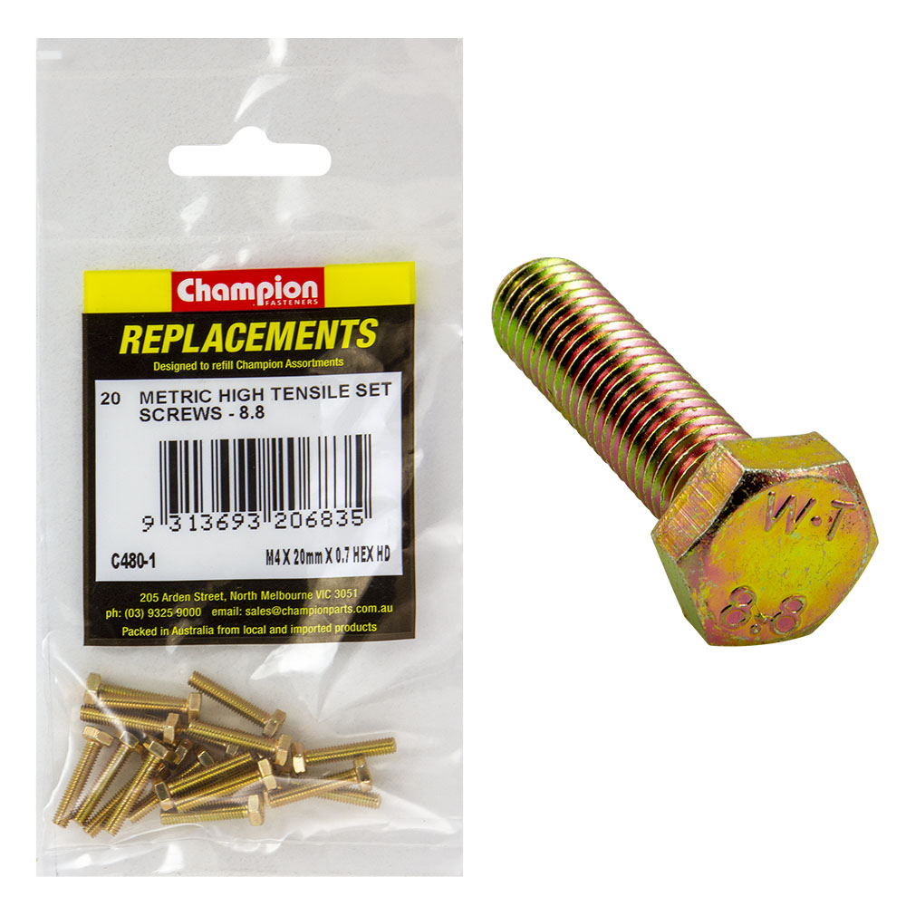 Champion M4 x 20mm x 0.7 Set Screw -Gr8.8 -20pk