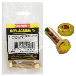 Champion M12 x 45mm x 1.25 Set Screw W/Nut -Gr8.8 -3pk