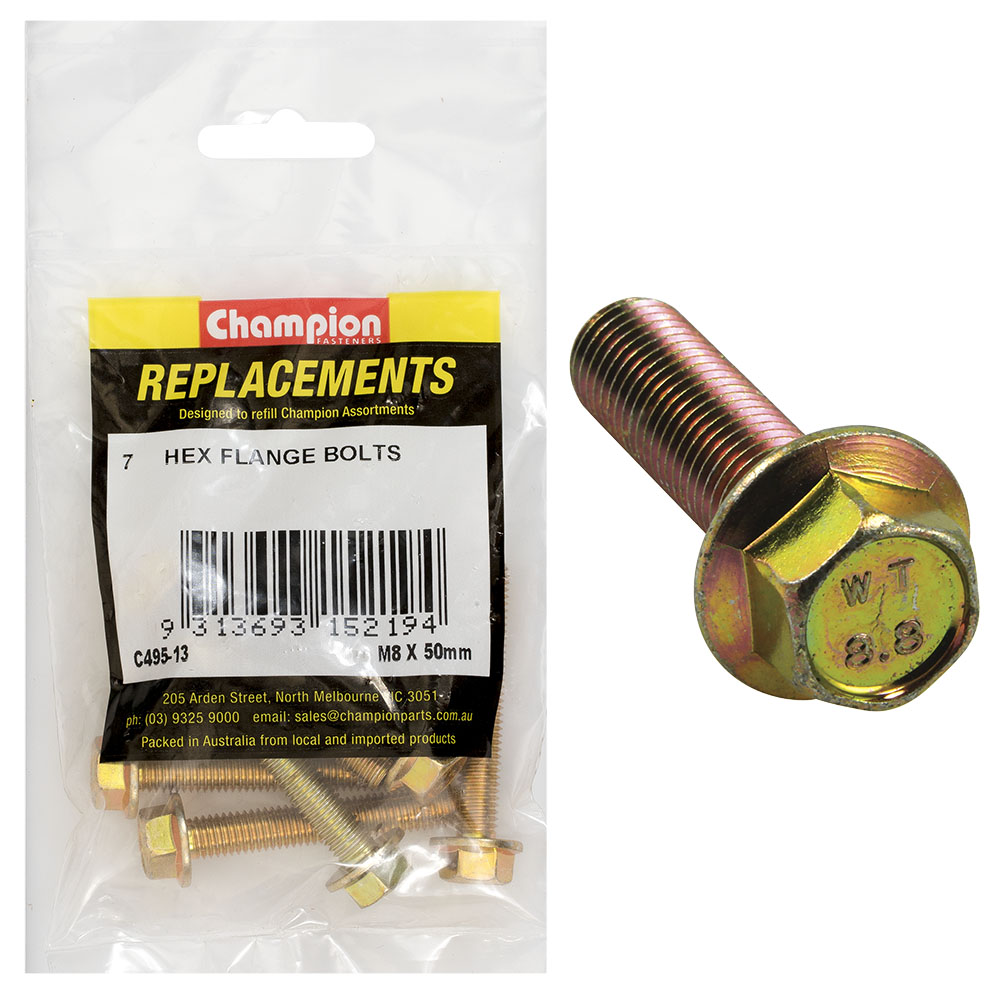 Champion M8 x 50mm Flange Head Set Screw -Gr8.8 -7pk