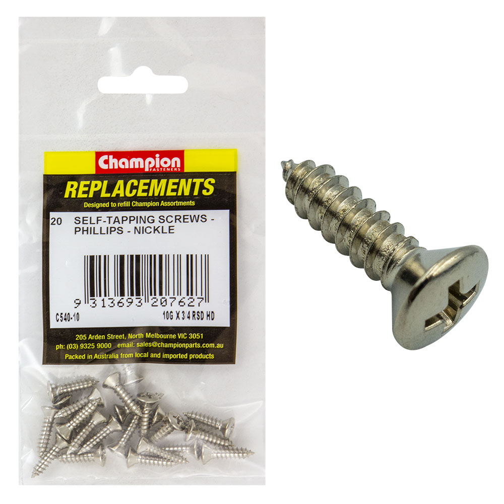 Champion 10G x 3/4in S/Tapping Screw Rsd Hd Phillips -20pk