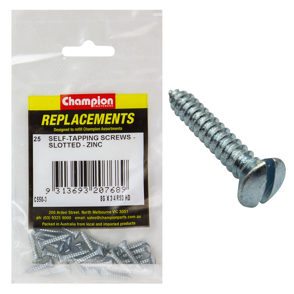 Champion 8G x 3/4in S/Tapping Screw Raised Head Slotted-25pk
