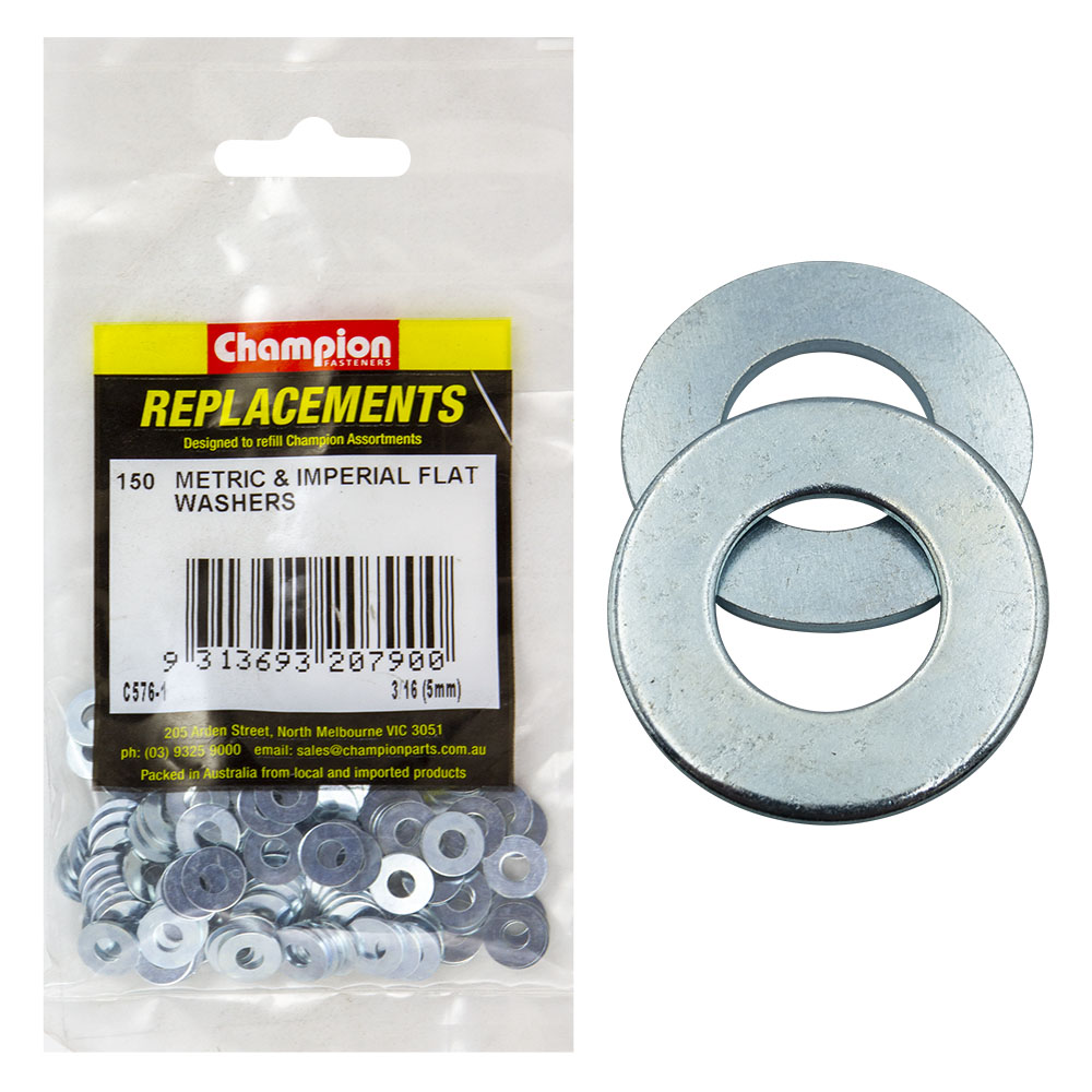 Champion 3/16in x 7/16in x 20G Flat Steel Washer -150pk