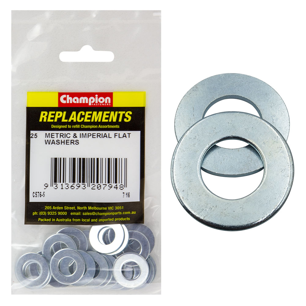 Champion 7/16in x 7/8in x 16G Flat Steel Washer -25pk